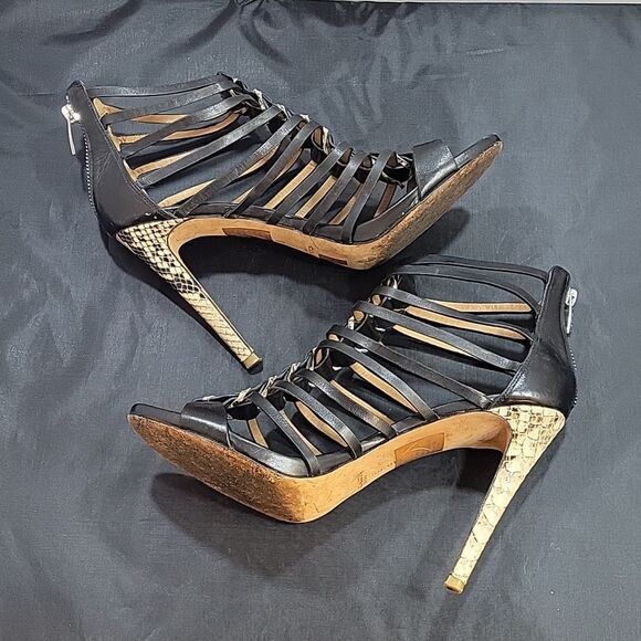 COACH JOSEY WOMEN'S BLACK LEATHER SNAKE HIGH HEELS OPEN TOE SHOES - Picture 11 of 16